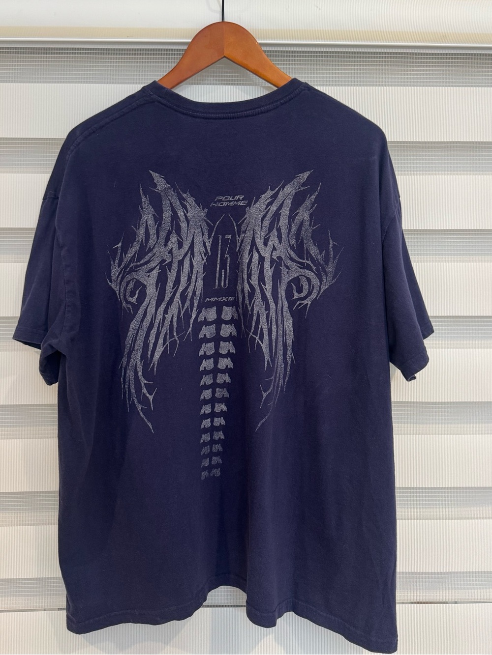 Boohoo Navy Short Sleeve Graphic Crewneck T-Shirt with Gray Back Print